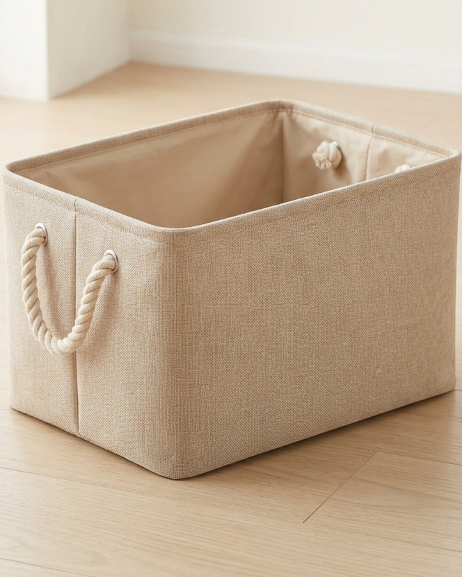 Hjvkp Cotton Linen Folding Storage Basket Rope Handles Beige - Lifestyle view