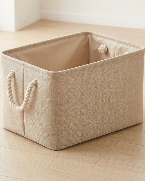Hjvkp Cotton Linen Folding Storage Basket Rope Handles Beige - Lifestyle view