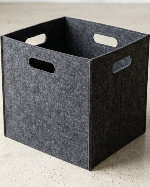 Hjvkp Tall Felt Folding Storage Bin Cutout Handles Charcoal - Lifestyle view